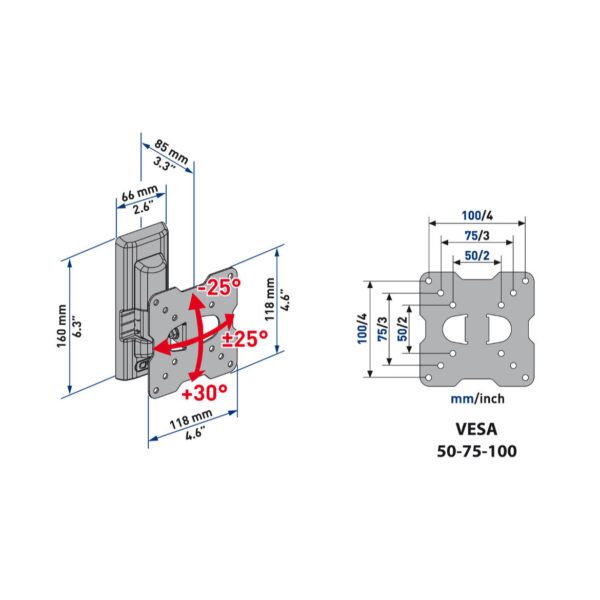 Suporte LCD/LED 14-25" 1 Articul Vesa 75-100 ETR100 - Image 2